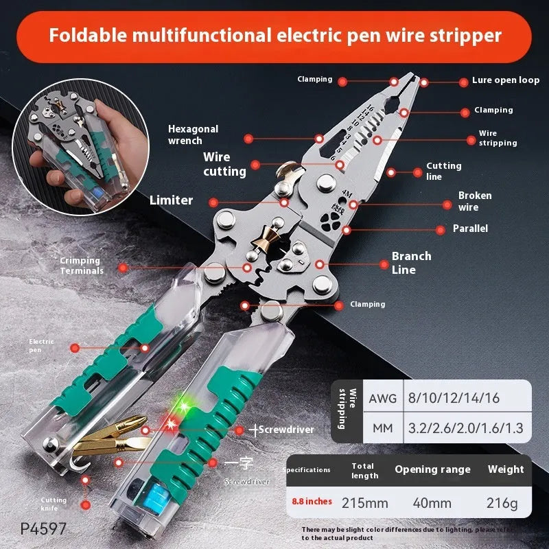 Thickened electricians' pliers wire stripper with pointed design and rust-resistant steel blades