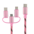 Three-in-one data cable with multiple connectors including Type-C and Micro USB, 1m length, grey colour