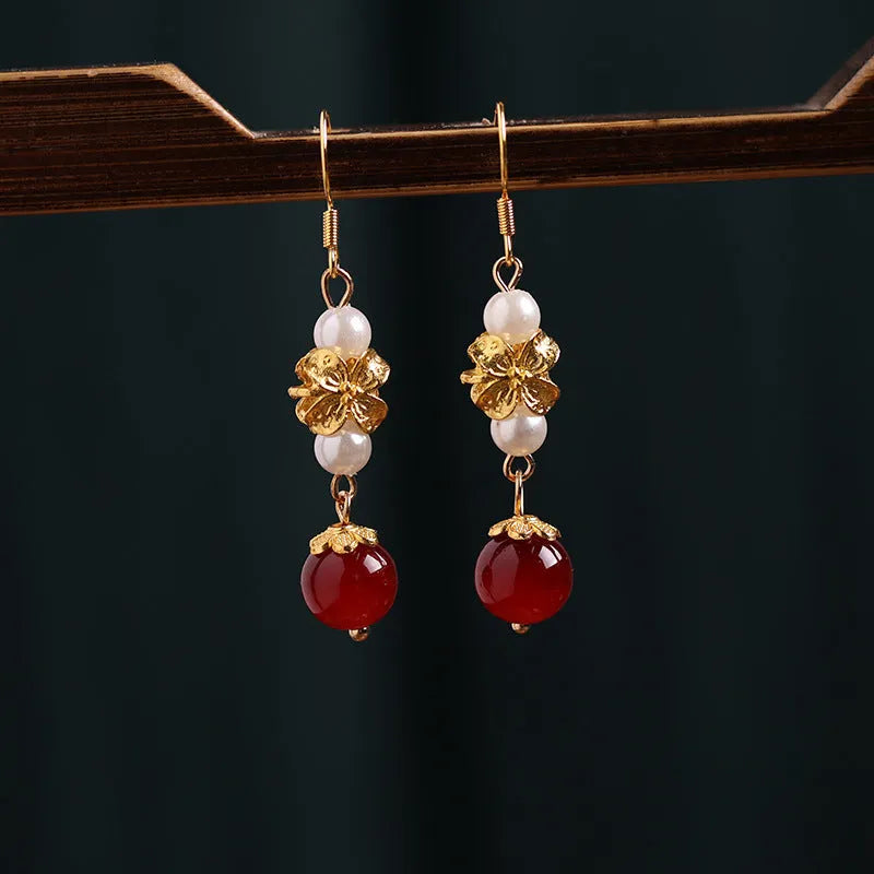 Vintage geometric alloy earrings with electroplating treatment for traditional Chinese attire