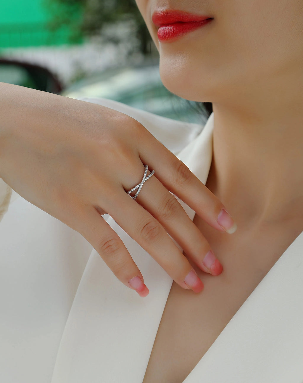 Love Interwoven moissanite wedding ring set in gold S925 silver with platinum plating on white background