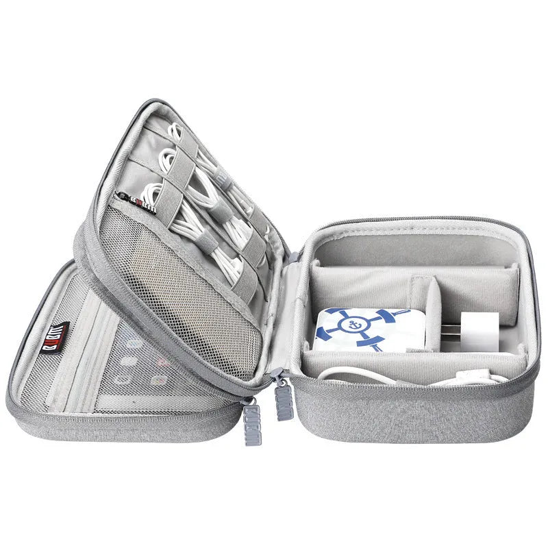 Black EVA digital storage bag for headphones and tech accessories organisation