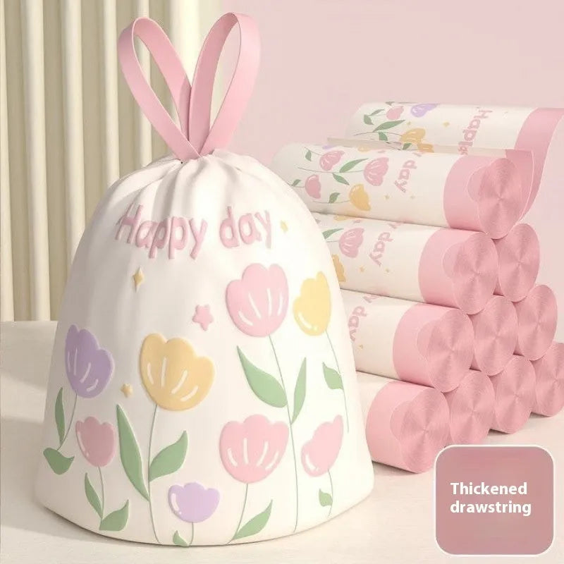 Pink drawstring garbage bags with argy wormwood for mosquito repellent, size 44cm by 48cm