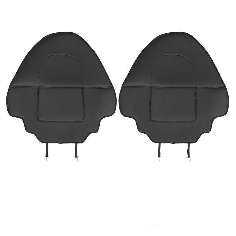 Black leather motorcycle rear seat anti kick pad protector showing full coverage design.