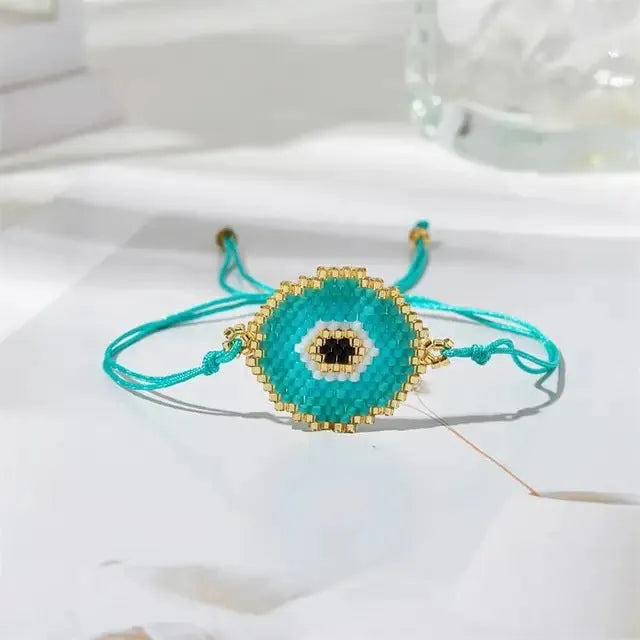 Fashion geometric glass beaded bracelet with round beads and coloured glaze finish, three colour options