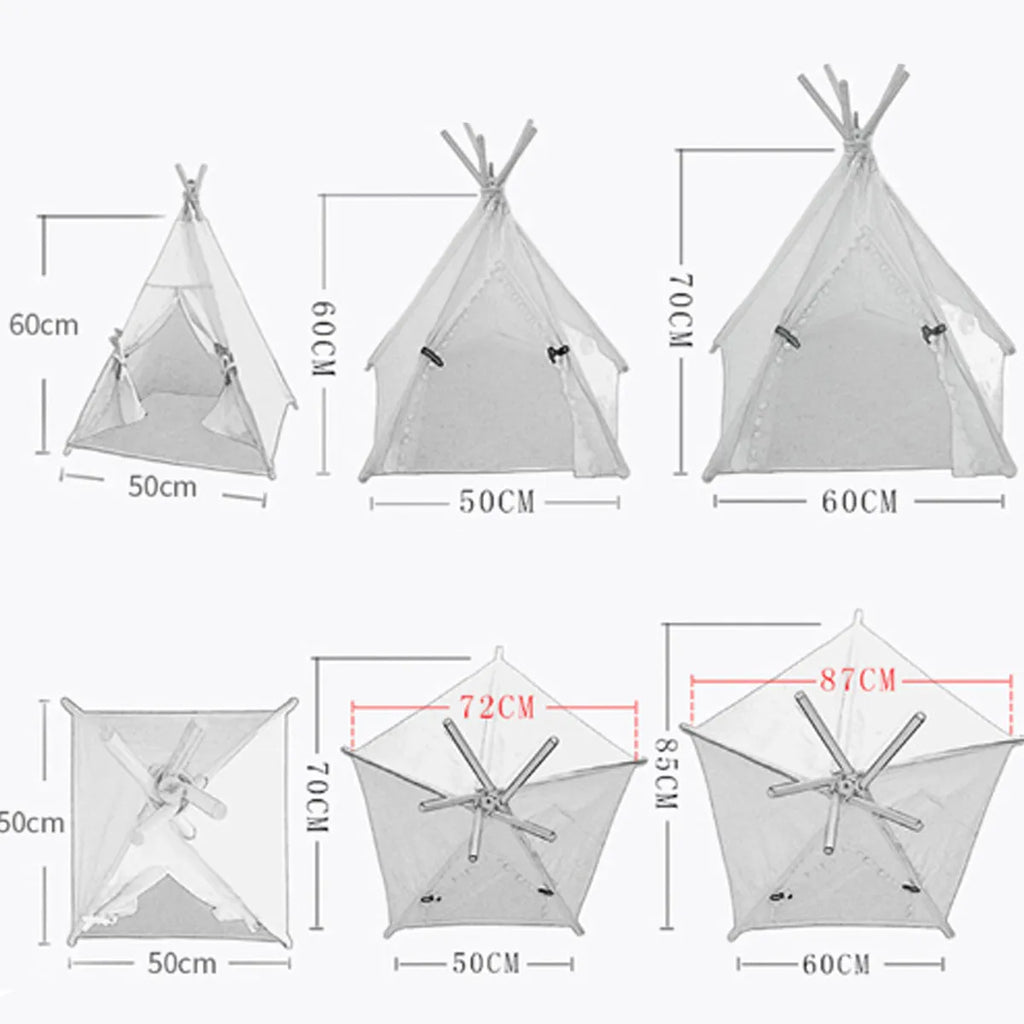 Striped pet teepee tent with cushion for small dogs cats rabbits
