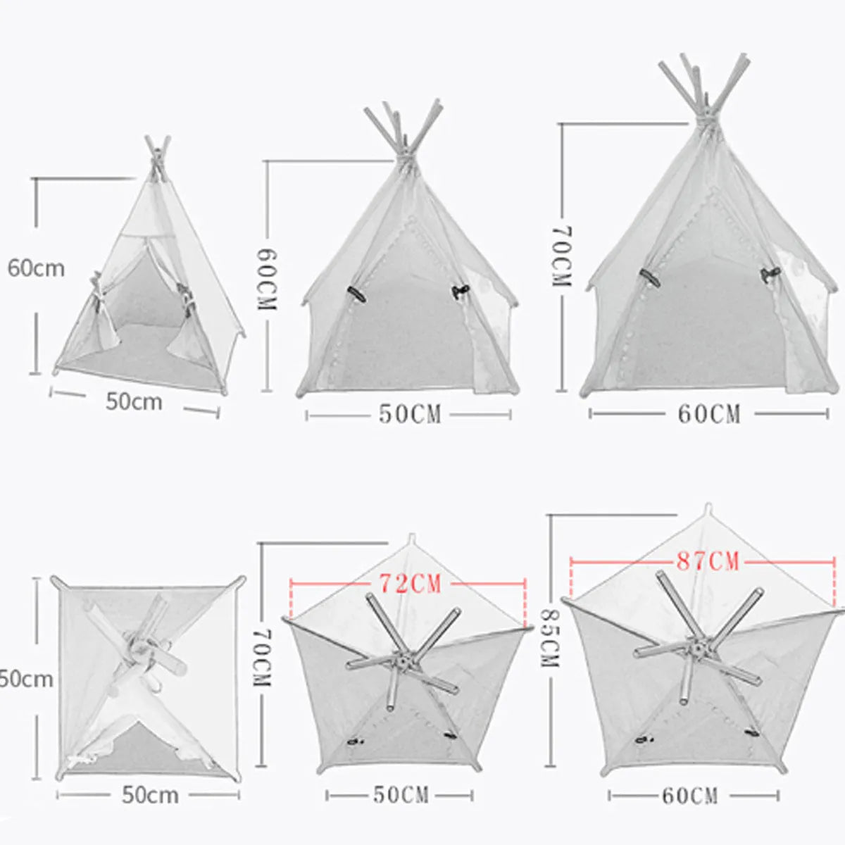 Striped pet teepee tent with cushion for small dogs cats rabbits