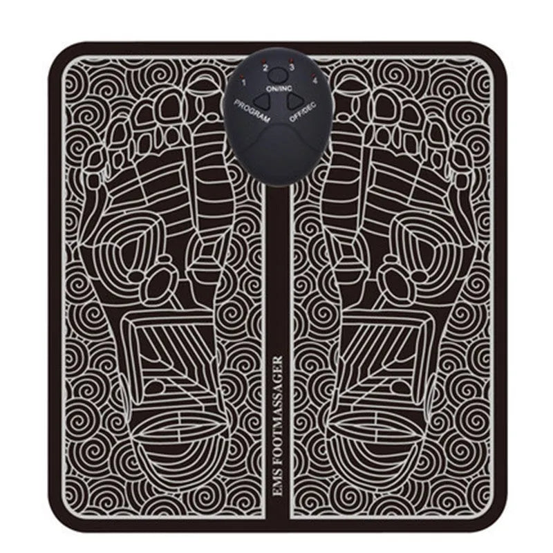 EMS foot massager pad with cordless remote control, USB rechargeable, foldable design for foot pain relief