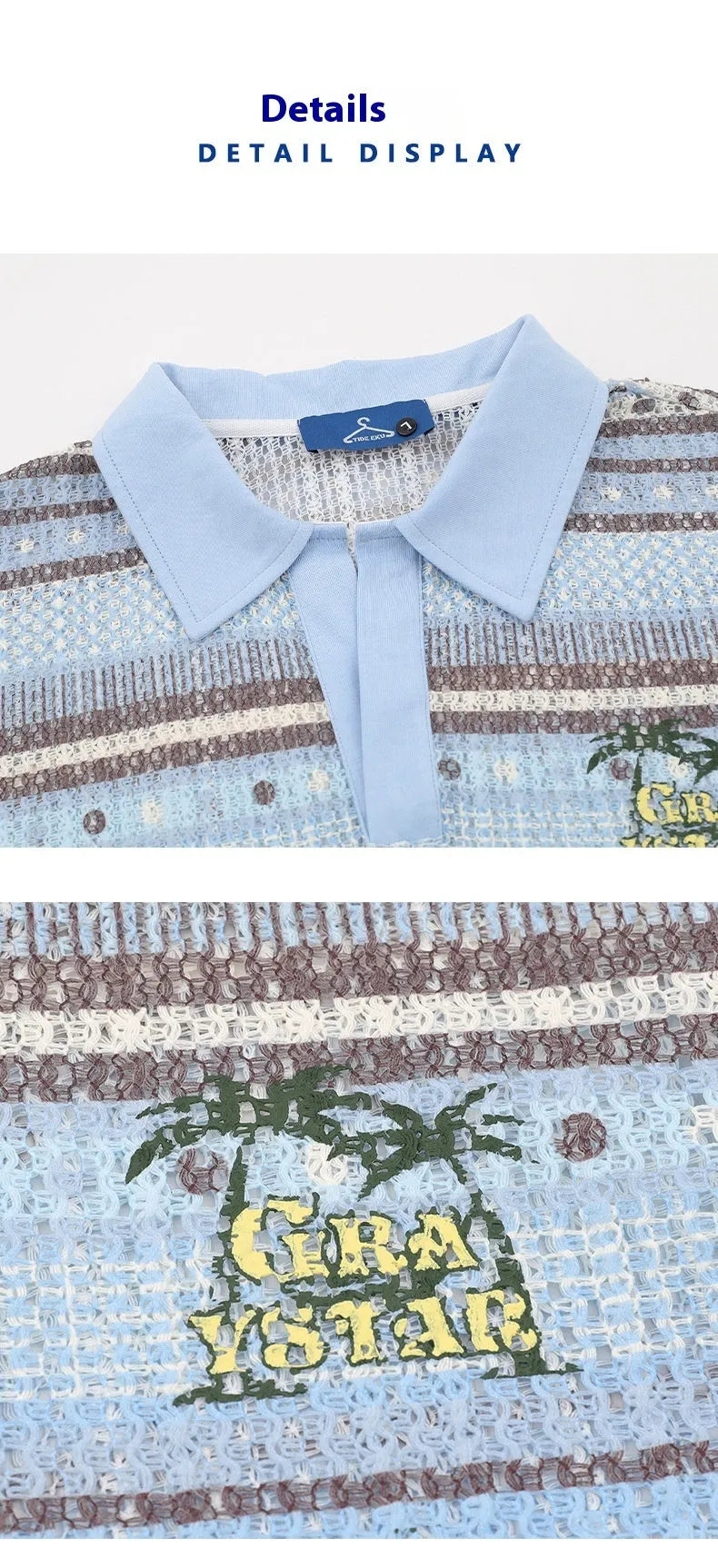 Blue and yellow versions of a men's loose-fit printed short sleeve shirt made from elastic fabric.