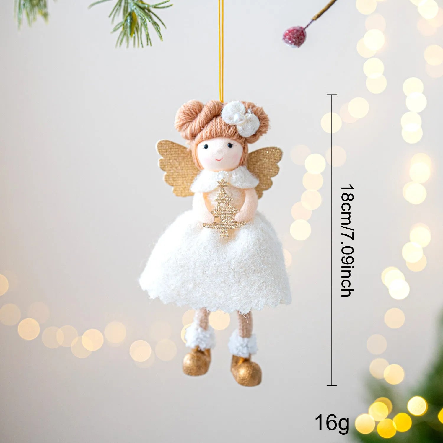 Christmas angel wings plush pendant ornament in pink colour with cloth material
