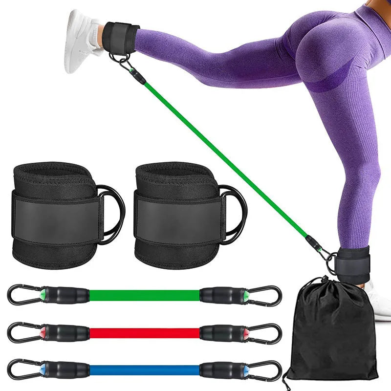 TPE yoga resistance band set in leg resistance band colour with ankle buckle and foot loops