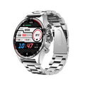 Smart watch with health monitoring display showing heart rate and activity data in black, silver, or gold colour options