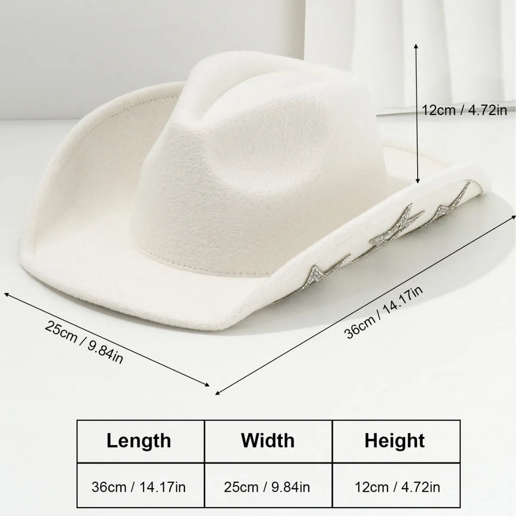 Polyester felt western hat with conical crown and hexagonal star detail in beige colour