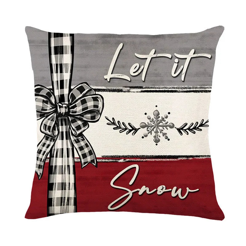 Printed Christmas cushion cover with Merry Christmas design, 45x45cm, on a sofa