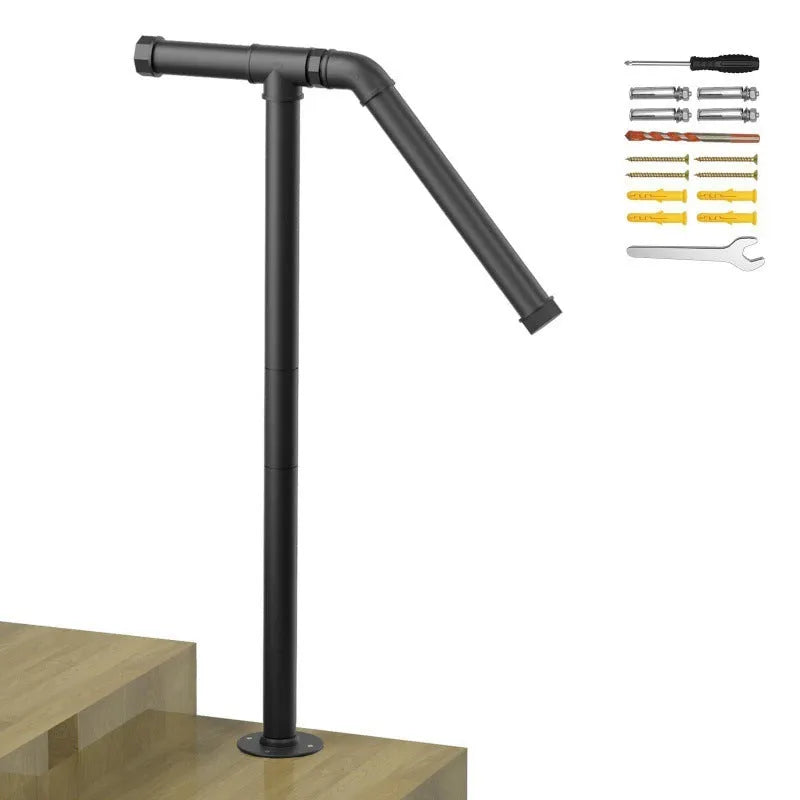 Black metal minimalist ladder support for staircase safety in American household style