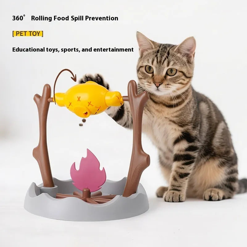 Barbecue-style cat food feeder toy with tumbling design and leakage food dispenser