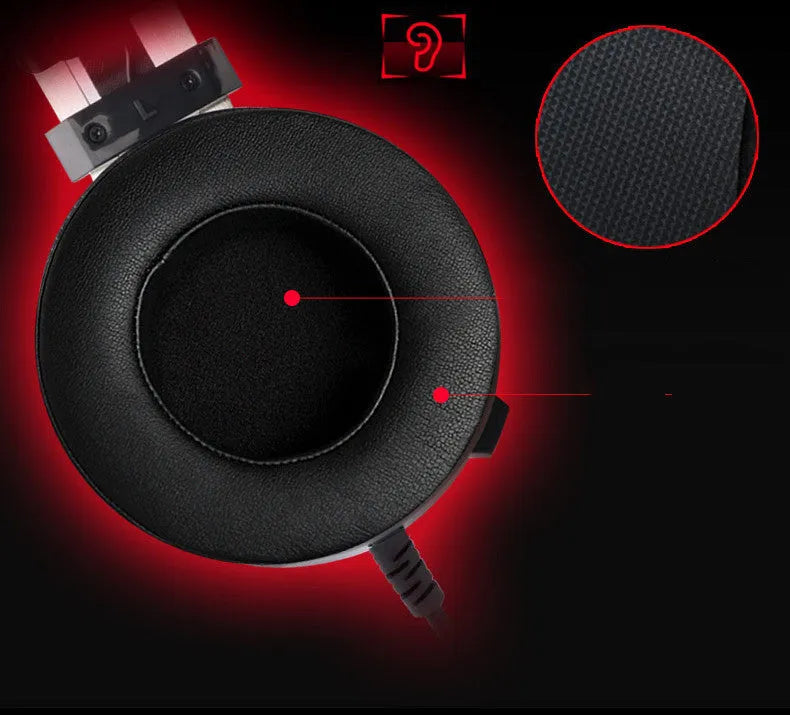 Black wired computer gaming headset with a long cable and a 3.5mm plug.