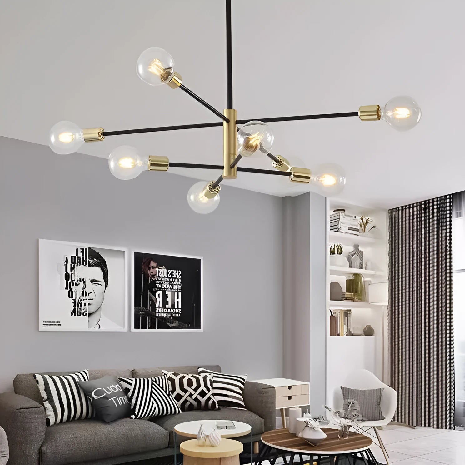 Nordic chandelier modern minimalist LED ceiling light 65cm fully golden finish for living room study