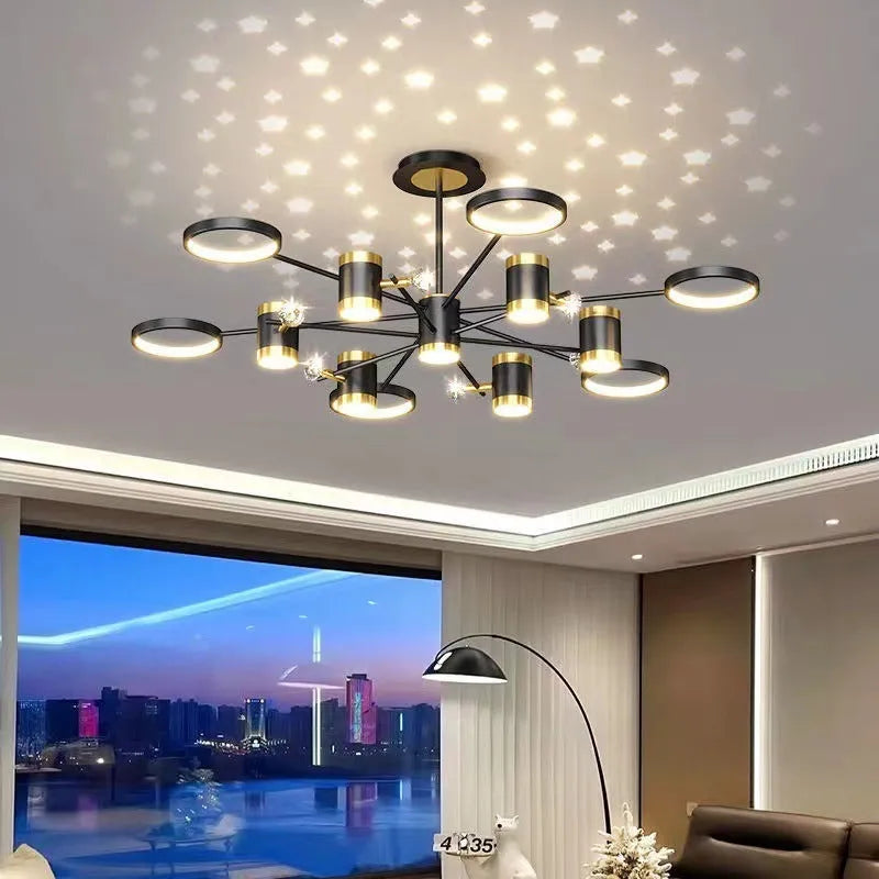 Black iron pendant chandelier with 13 light heads and remote control
