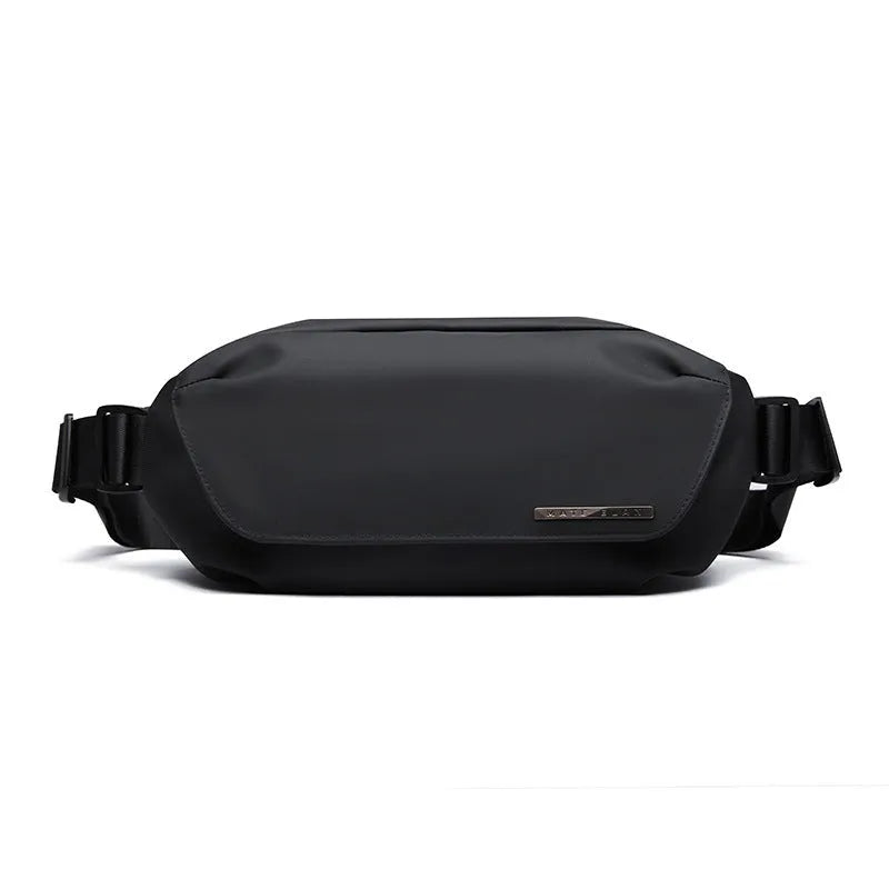 Black Oxford cloth men's messenger crossbody bag with visible stitching.