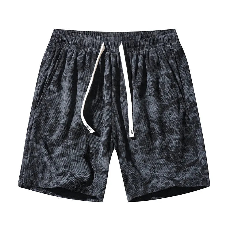 Men's corduroy camouflage athletic shorts with micro-elastic high-waist design