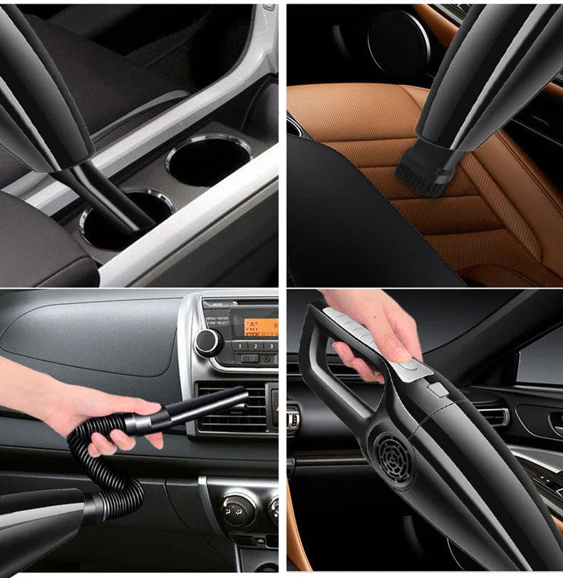 High power hypa car vacuum cleaner in black with cigarette lighter power cord and compact design