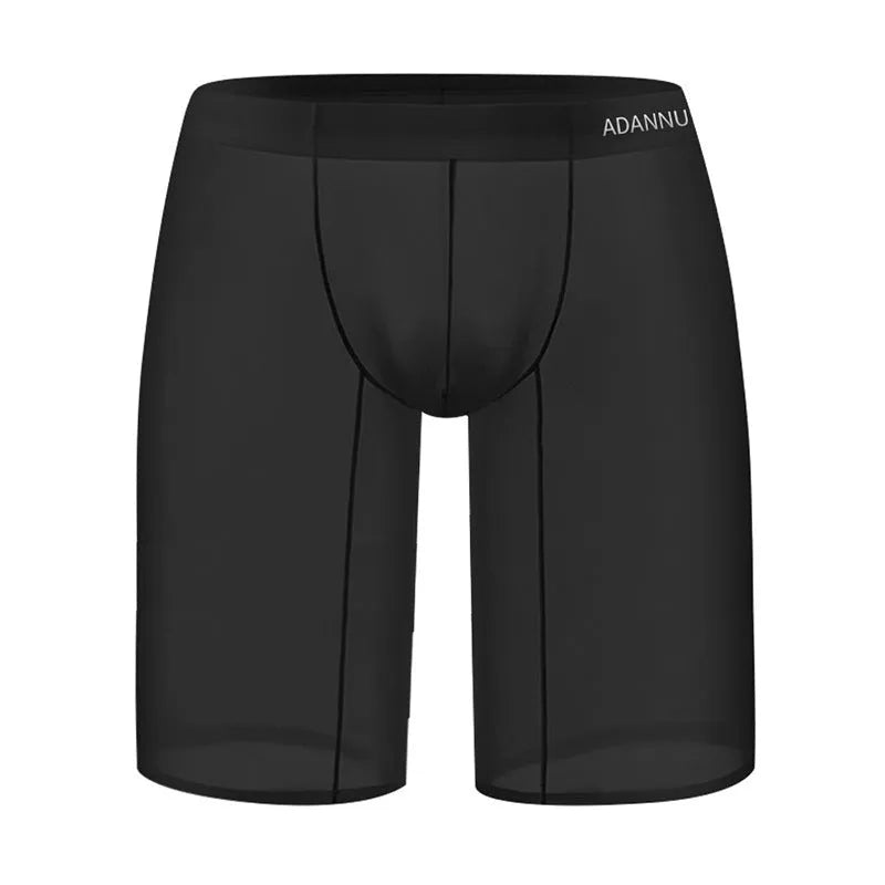 Men's seamless nylon mesh shorts in black, shown laid flat