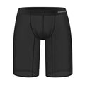 Men's seamless nylon mesh shorts in black, shown laid flat