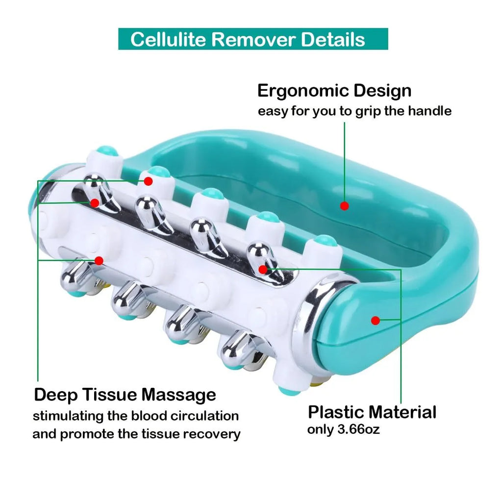 Mini plastic cellulite massager roller in blue with ergonomic grip for deep tissue massage