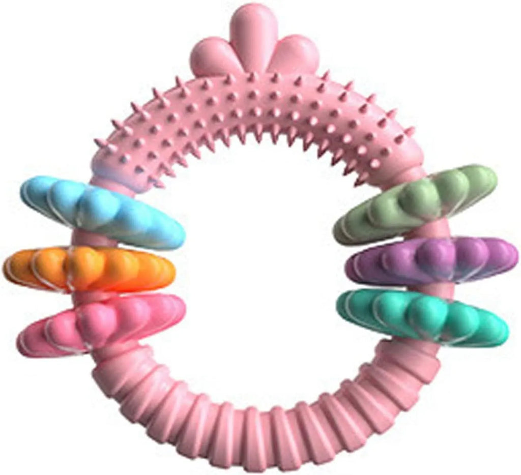 Blue TPR rubber squeaky chew ring dog toy for small dogs on a white background