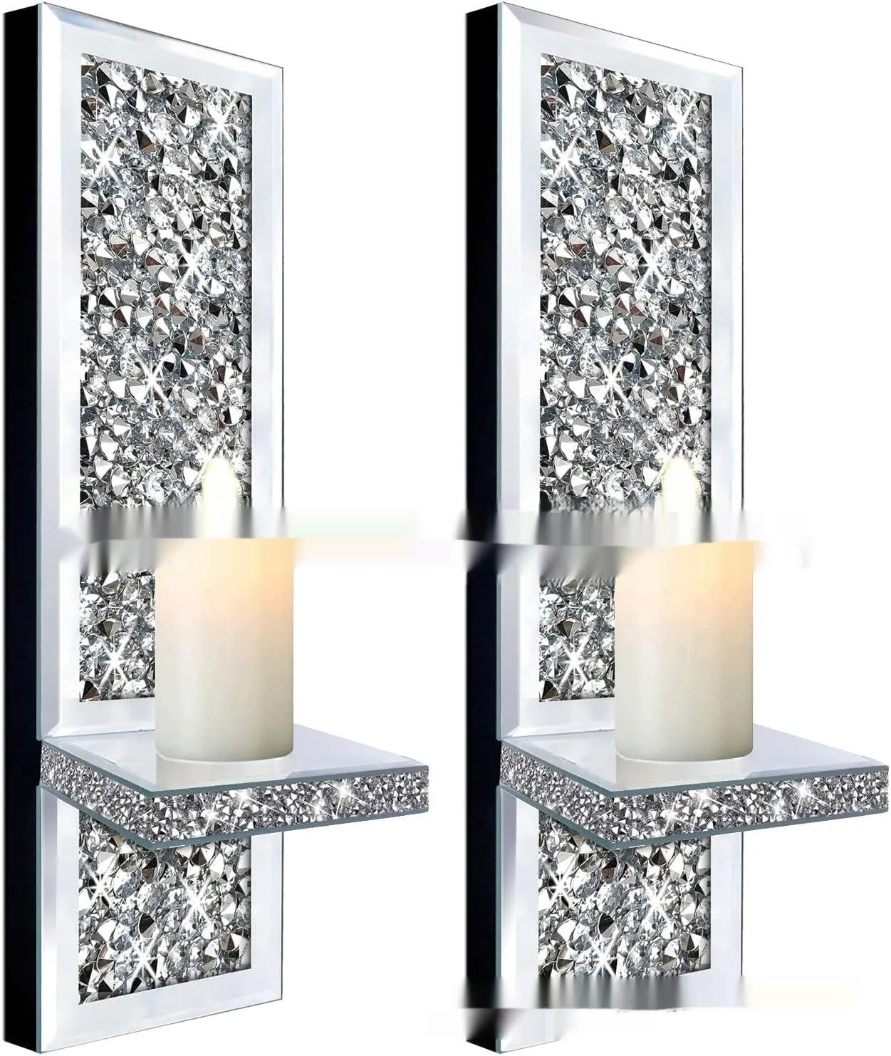 Silver mirror finish glass wall candlestick pair with modern design for living room decoration