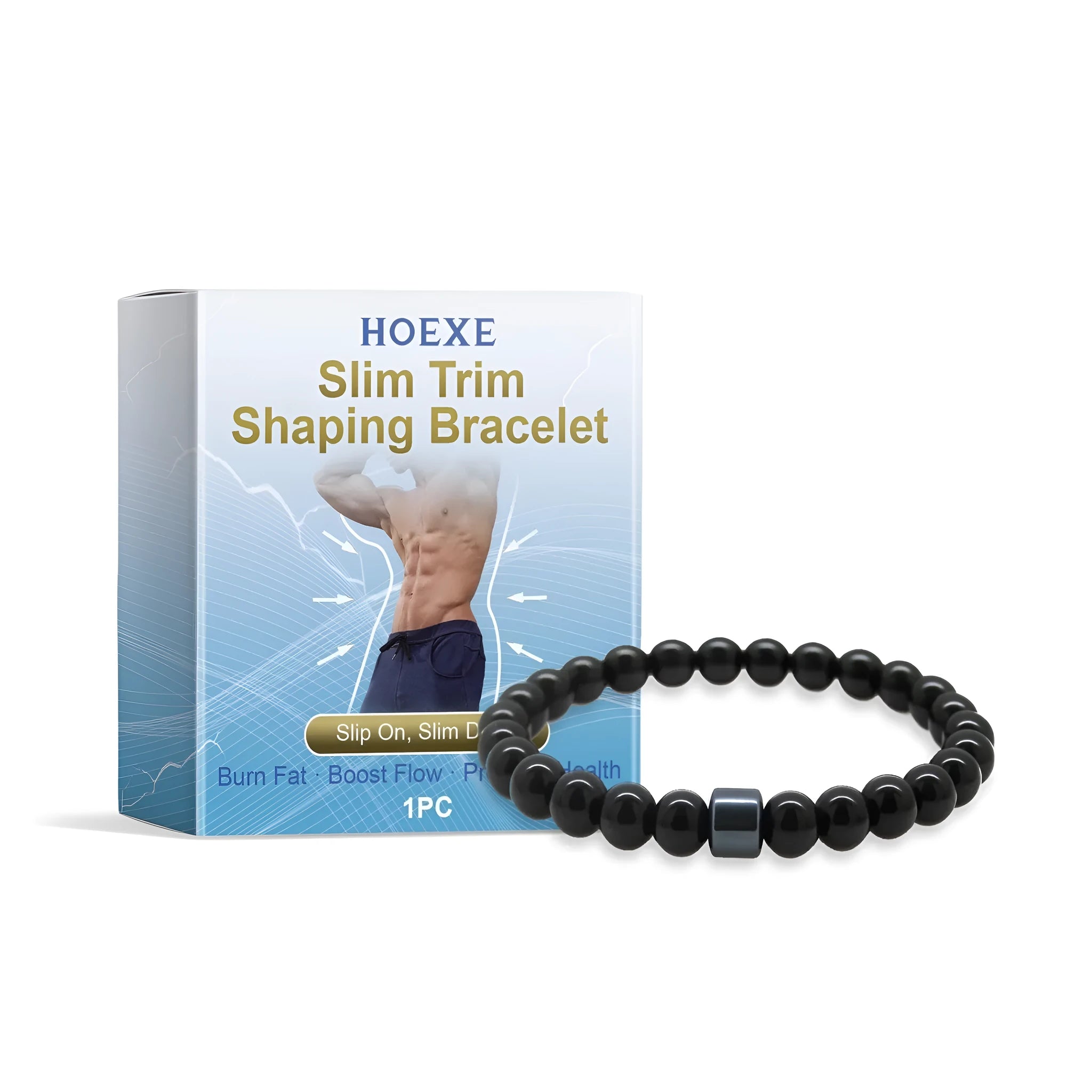 Men's glass wristband with black gallstone accents showing adjustable bracelet design