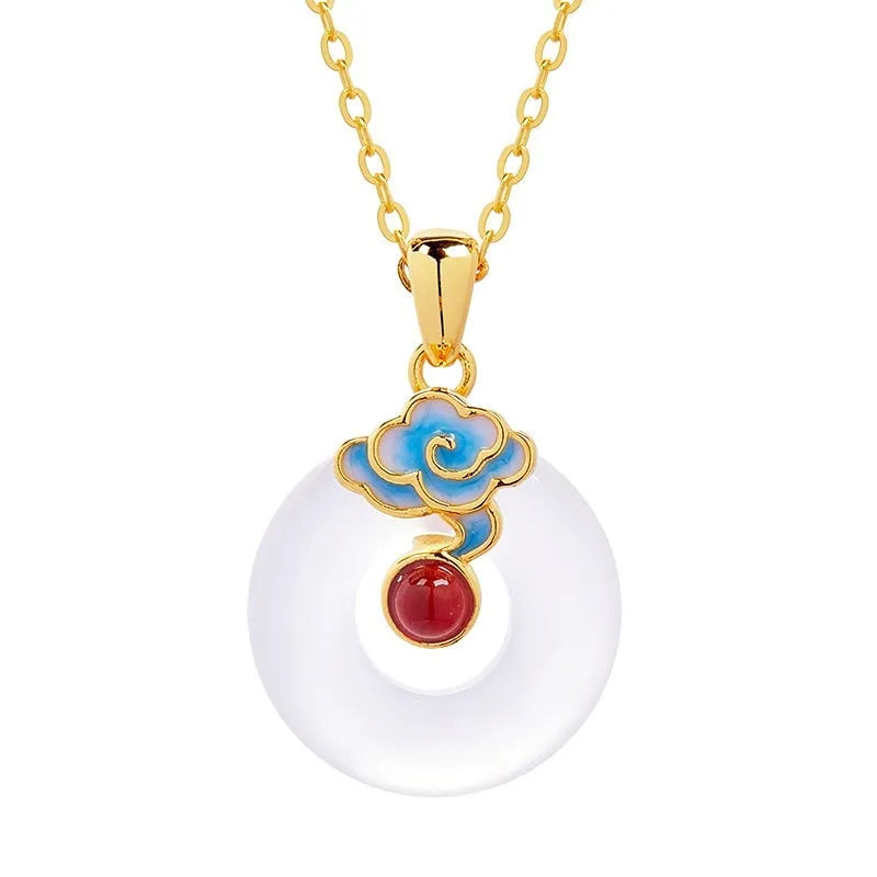 925 silver pendant necklace with cold enamel red agate and white chalcedony on adjustable chain