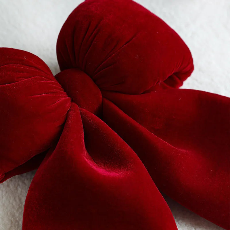 Red flannel bow Christmas tree ornament in large size with hanging loop