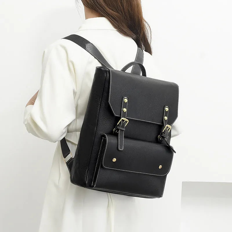 Korean style retro simple backpack in soft PU material with ventilation features