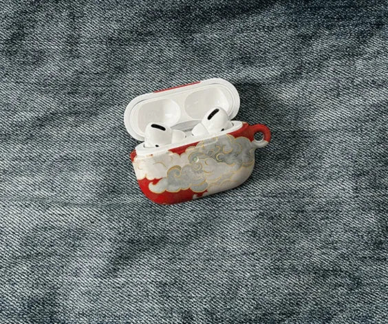 Red Chinese style cloud hard plastic protective cover for Apple AirPods case on white background