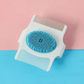 Blue plastic pet grooming comb with hair removal teeth and massage points
