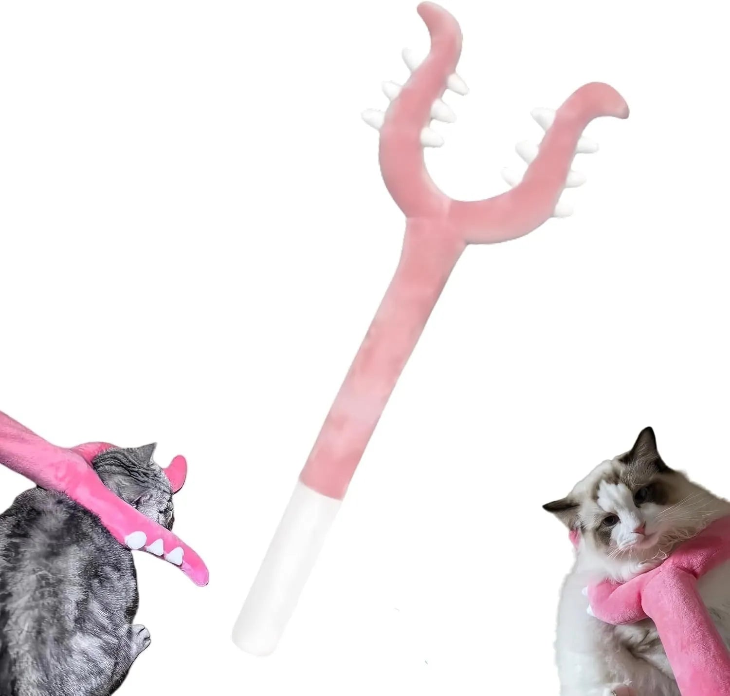 Blue and pink plush cat wand toy with 70cm length for interactive indoor play