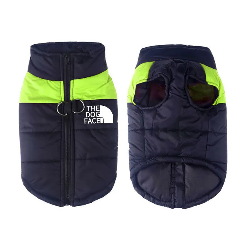 Waterproof dog coat winter thermal vest in blue cotton, size M, on small dog