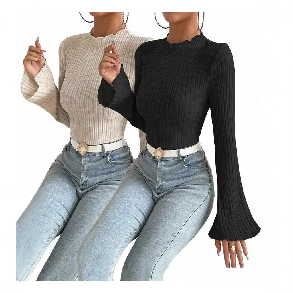 Long sleeve slim fit top with lantern sleeves and sunken stripe pattern in polyester fabric