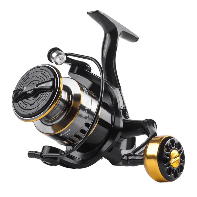 All-metal spinning reel with metal lotus holding pill in silver finish