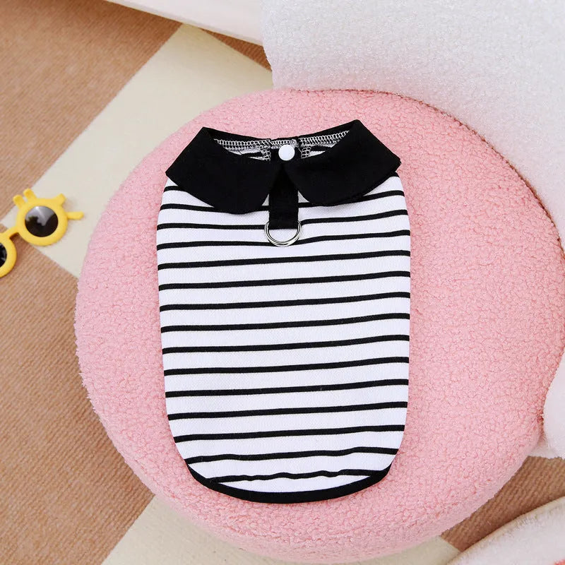 Cotton pet T-shirt and skirt summer outfit set for dogs and cats in striped design