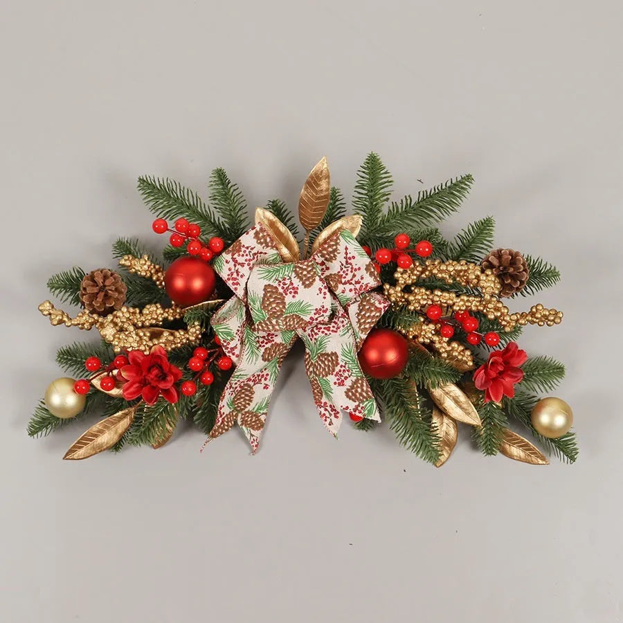 American country style plastic Christmas garland draped on a stair bannister with optional LED lights.
