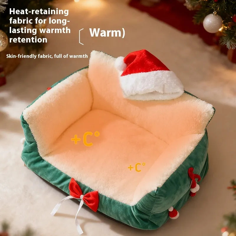 Flannel cat nest in green for cats, washable and removable pet bed