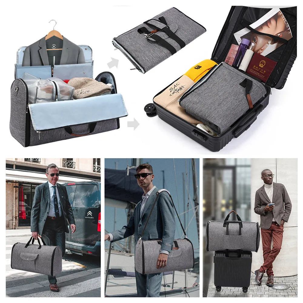 Foldable Oxford cloth duffel bag in dark blue with 36-55L capacity for travel and workouts