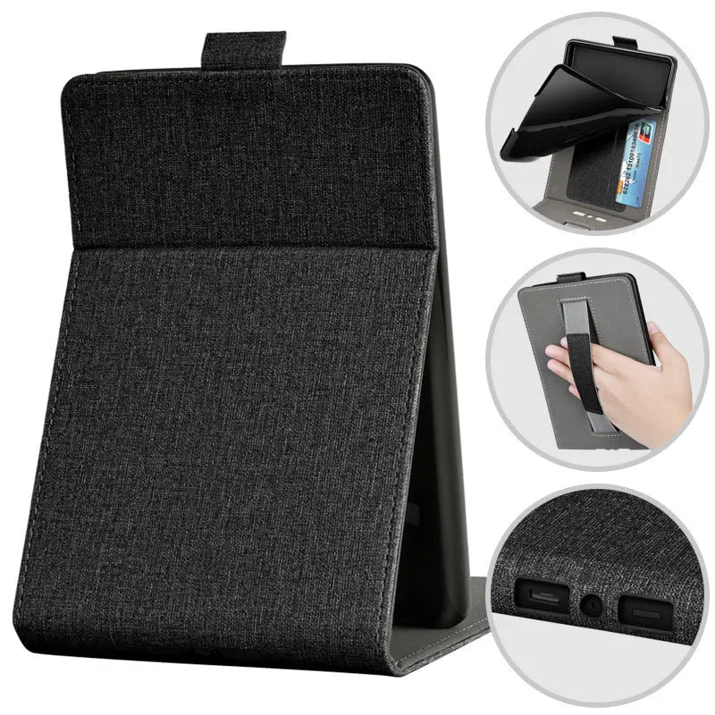 Handheld protective case for a 6-inch Kindle Paperwhite, showing TPU construction and integrated brackets.
