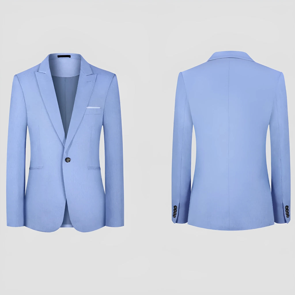 Men's light blue casual Western-style two-piece suit jacket and trousers for spring summer wear