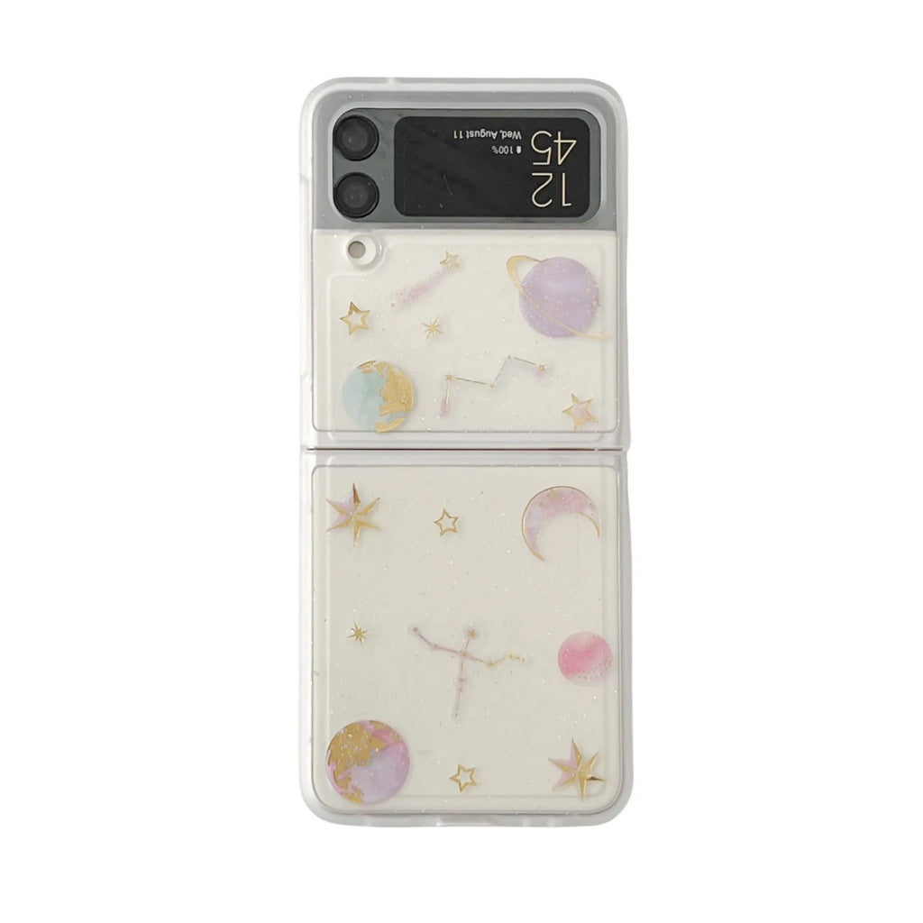 Drip glue rear phone case for Samsung ZFlip3 ZFlip4 with Star Moon pattern, shockproof, anti-drop, ins style