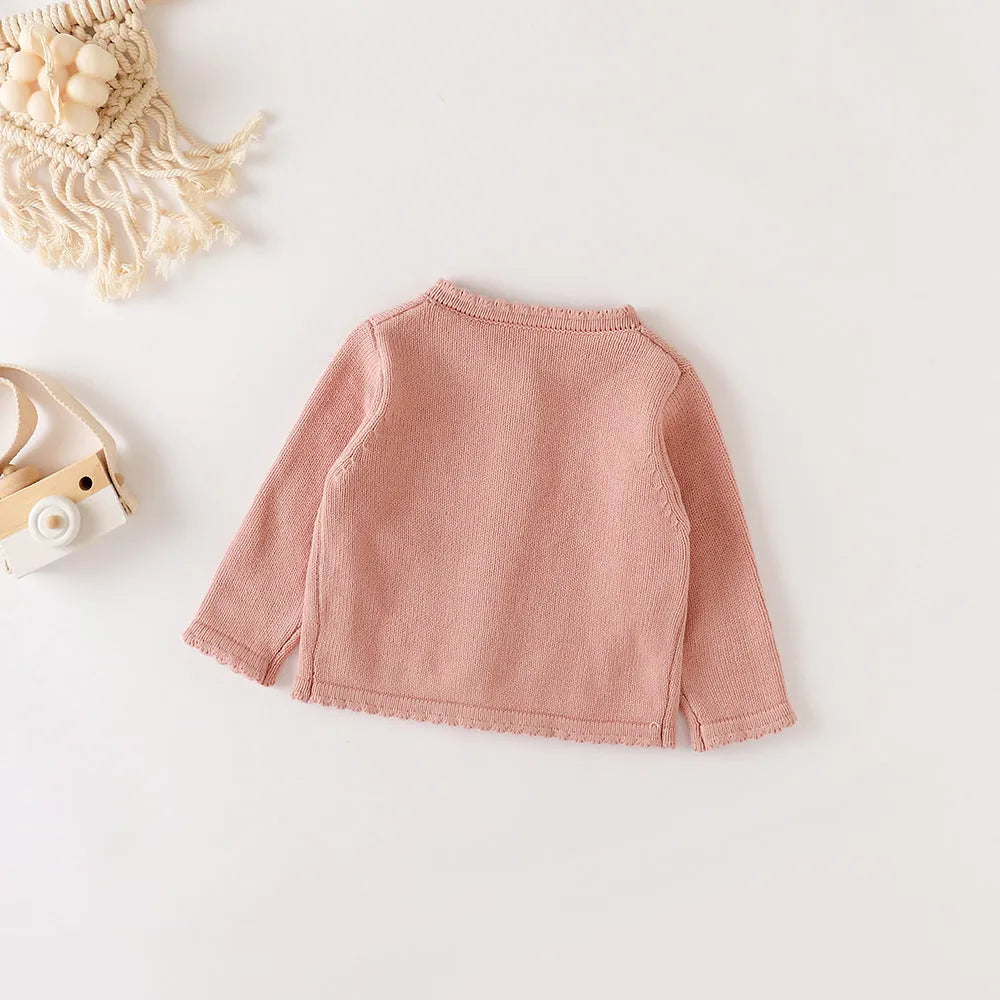 Girls' cotton knit crew neck sweater in apricot colour for children 66cm to 100cm