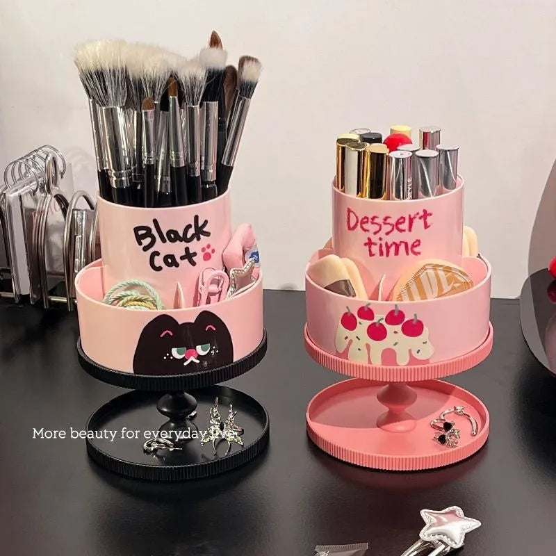 Rotatable beige cosmetic brush storage barrel with 18 litre capacity on its rack