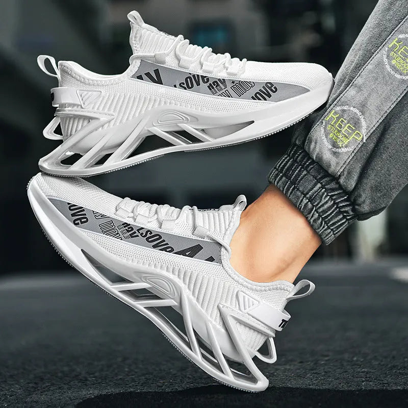 Men's breathable fly woven mesh casual exercise shoes in solid colour black